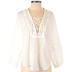 Dolce Vita White Peasant Tunic Top with Corset Lace Detail and Silver Accents